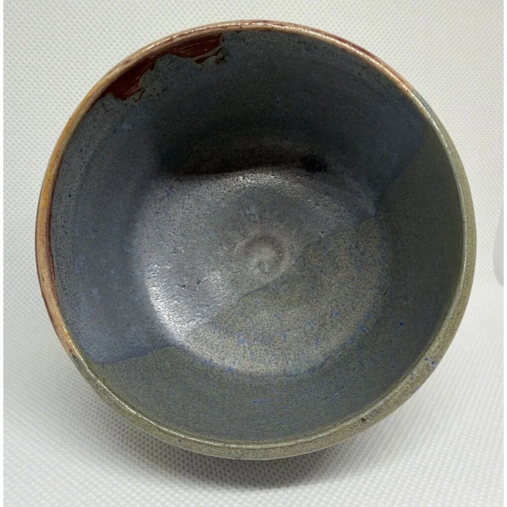 Handmade Studio Pottery Matcha Tea Bowl Chawan Signed Tri-Color Drip Glaze